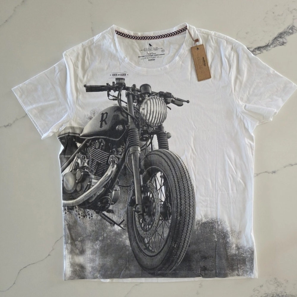 Men's White Motorcycle Print T-Shirt
